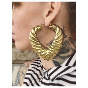 Huge 90's gold heart door knocker hoop earrings
